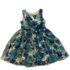 Sweet heart rose blue green floral dress size 6